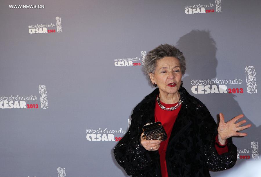 French actress Emmanuelle Riva arrives at the 38th annual Cesar awards ceremony held at the Chatelet Theatre in Paris, France, 22 February 2013. (Xinhua/Gao Jing) 