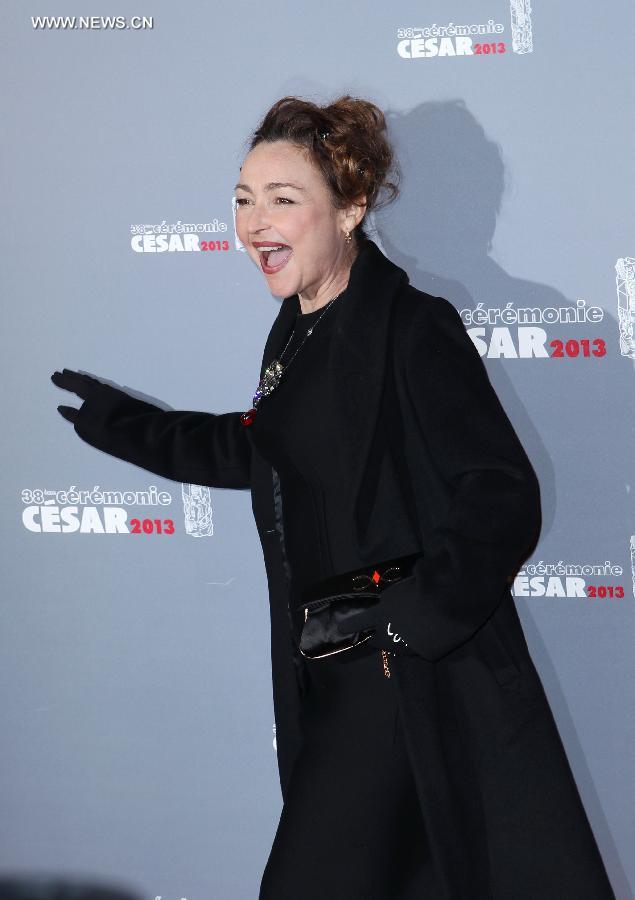 French actress Catherine Frot arrives at the 38th annual Cesar awards ceremony held at the Chatelet Theatre in Paris, France, Feb. 22, 2013. (Xinhua/Gao Jing) 