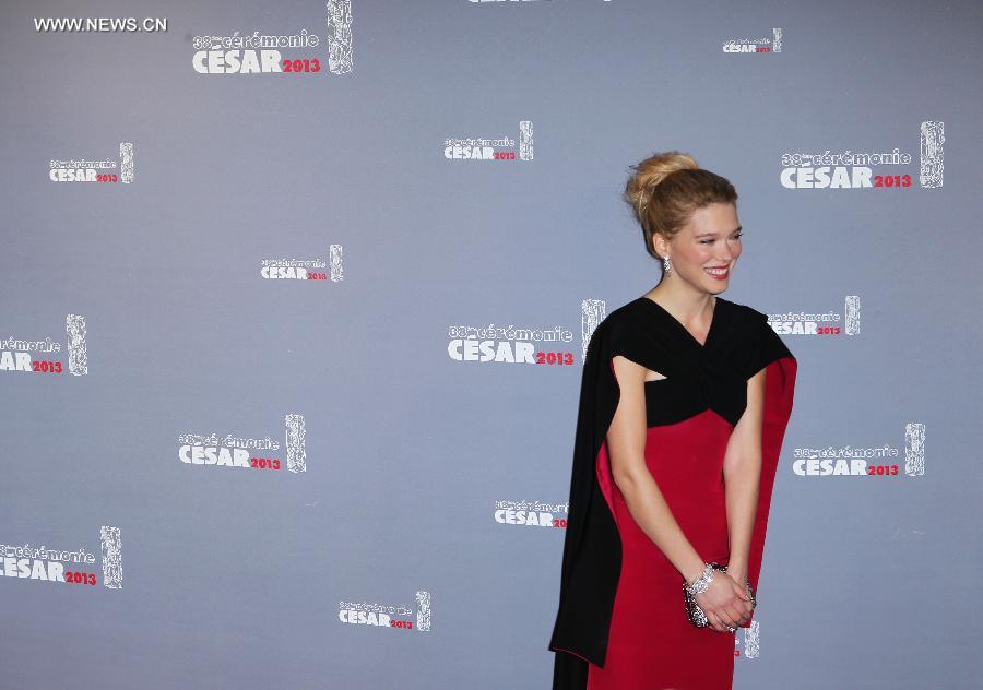 French actress Lea Seydoux arrives at the 38th annual Cesar awards ceremony held at the Chatelet Theatre in Paris, Feb. 22, 2013. (Xinhua/Gao Jing) 