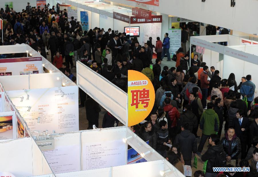 Job seekers attend a job fair in Beijing, capital of China, Feb. 23, 2013. About 25,000 job opportunities were offered at the job fair. (Xinhua/Luo Xiaoguang) 