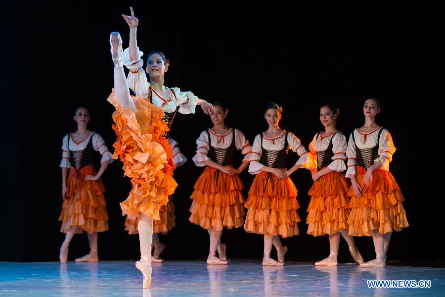 Students of the Hungarian Dance Academy perform on stage in the National Dance Theatre in Budapest, Hungary, on Feb. 27, 2013. (Xinhua/Attila Volgyi) 