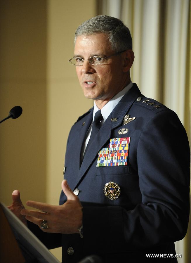 U.S. Forces Japan (USFJ) Commander Salvatore Angelella speaks during a news conference in Tokyo, Japan, Feb. 28, 2013. (Xinhua/Kenichiro Seki)