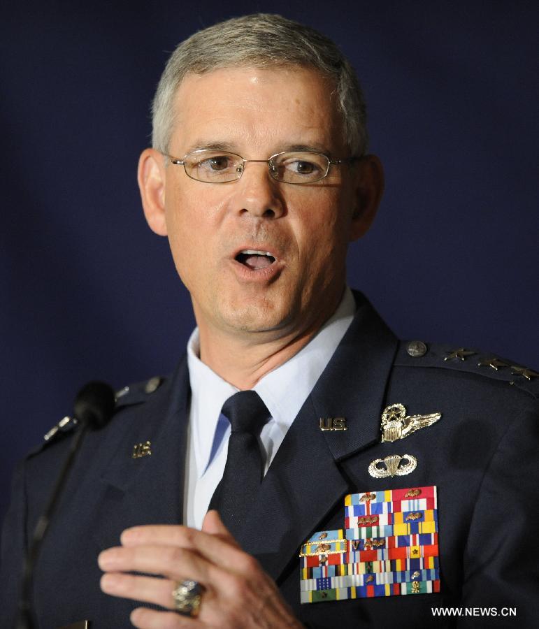 U.S. Forces Japan (USFJ) Commander Salvatore Angelella speaks during a news conference in Tokyo, Japan, Feb. 28, 2013. (Xinhua/Kenichiro Seki)