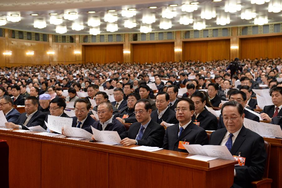 The preparatory meeting for the first session of the 12th National Committee of the Chinese People's Political Consultative Conference (CPPCC) is held at the Great Hall of the People in Beijing, capital of China, March 2, 2013.(Xinhua/Li Xueren)