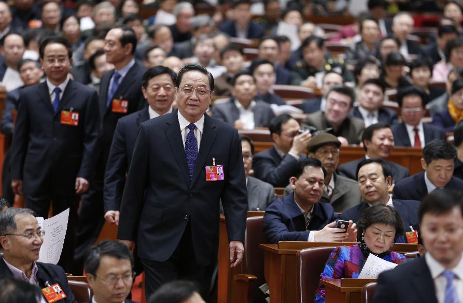 Yu Zhengsheng attends the preparatory meeting for the first session of the 12th National Committee of the Chinese People's Political Consultative Conference (CPPCC) at the Great Hall of the People in Beijing, capital of China, March 2, 2013. (Xinhua/Ju Peng)