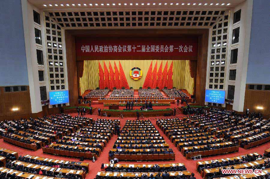 The first session of the 12th National Committee of the Chinese People's Political Consultative Conference (CPPCC) opens at the Great Hall of the People in Beijing, capital of China, March 3, 2013. (Xinhua/Rao Aimin)