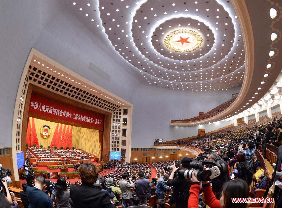 The first session of the 12th National Committee of the Chinese People's Political Consultative Conference (CPPCC) opens at the Great Hall of the People in Beijing, capital of China, March 3, 2013. (Xinhua/Wang Ye)