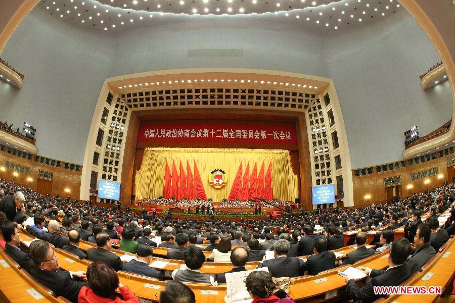 The first session of the 12th National Committee of the Chinese People's Political Consultative Conference (CPPCC) opens at the Great Hall of the People in Beijing, capital of China, March 3, 2013. (Xinhua/Chen Jianli)