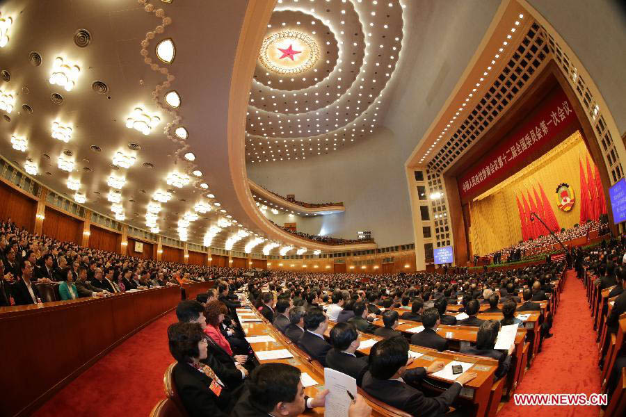 The first session of the 12th National Committee of the Chinese People's Political Consultative Conference (CPPCC) opens at the Great Hall of the People in Beijing, capital of China, March 3, 2013. (Xinhua/Li Gang)
