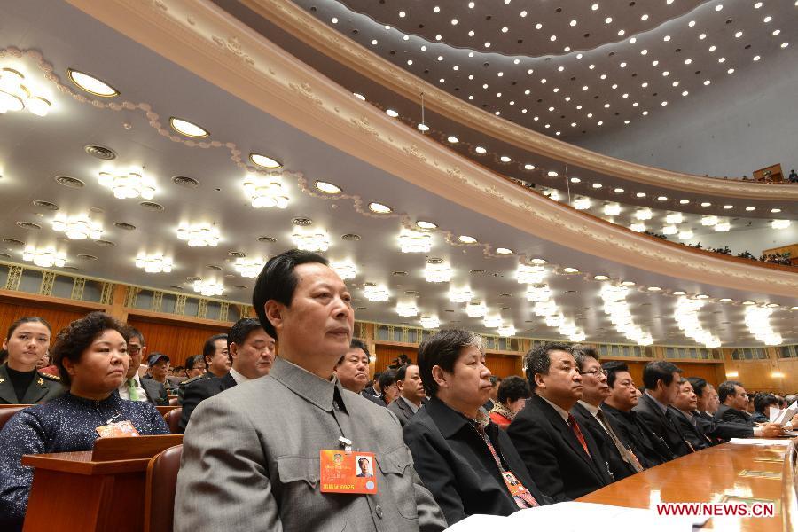 Members of the 12th National Committee of the Chinese People's Political Consultative Conference (CPPCC) attend the opening meeting of the first session of the 12th CPPCC National Committee at the Great Hall of the People in Beijing, capital of China, March 3, 2013. The first session of the 12th CPPCC National Committee opened in Beijing on March 3. (Xinhua/Wang Jianhua)