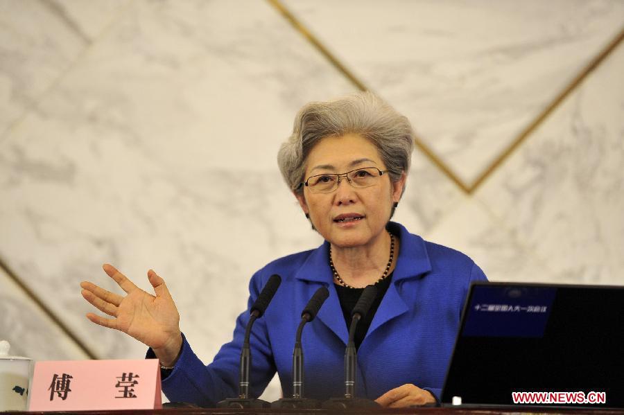 Fu Ying, spokesperson for the first session of the 12th National People's Congress (NPC), speaks at the news conference on the first session of the 12th NPC at the Great Hall of the People in Beijing, capital of China, March 4, 2013. (Xinhua/Wang Peng)