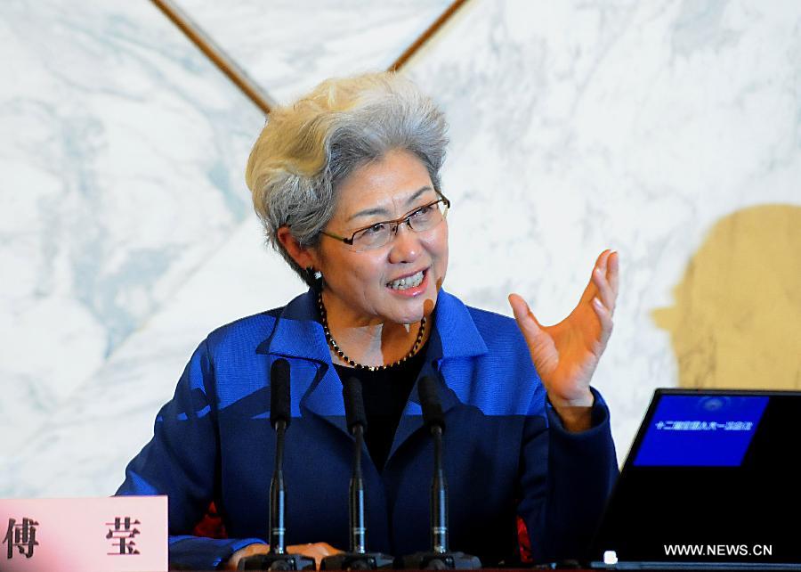Fu Ying speaks at the Great Hall of the People as the spokesperson for the first session of the 12th National People's Congress (NPC) in Beijing, China, March 4, 2013. Born in 1953, the spokesperson was a diplomat of Mongolian ethnic group. Fu had respectively served as the Ambassador to the Philippines, Australia and the UK before she was appointed as Vice minister of Foreign Affairs in 2009. She became the 7th spokesperson of the NPC in March of 2013. (Xinhua/Wang Song)