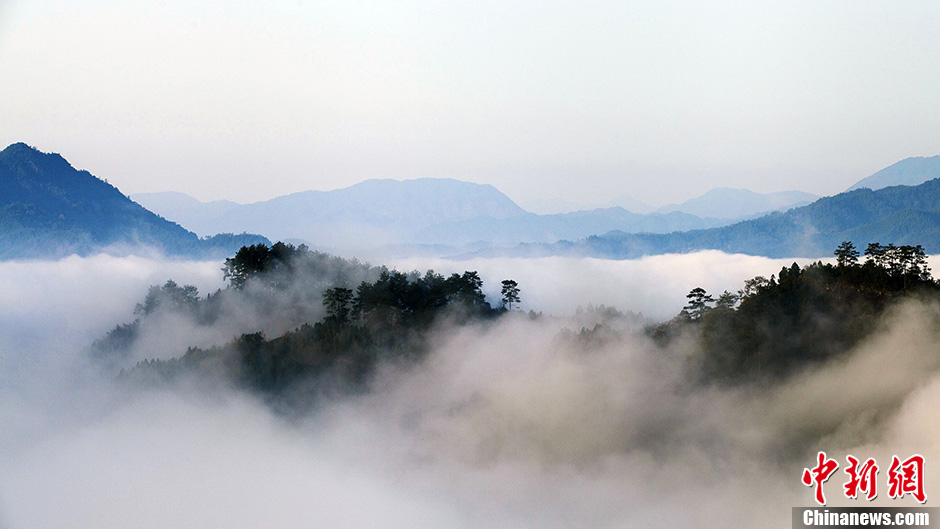 Photo taken on March 4 shows the sea of clouds at the Wuyi Mountain in Southeast China's Fujian Province. (CNS/Yi Fan)