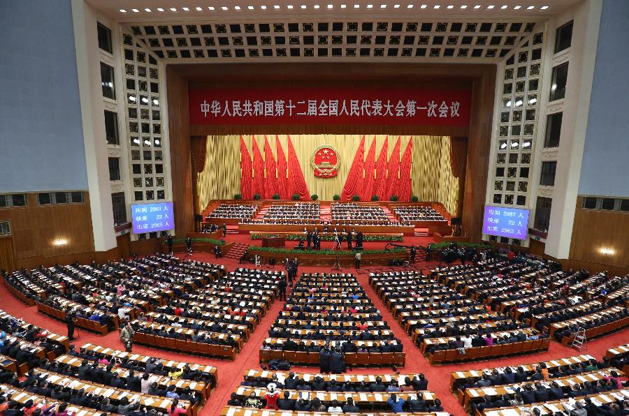 The first session of the 12th National People's Congress (NPC) opens at the Great Hall of the People in Beijing, capital of China, March 5, 2013. (Xinhua/Pang Xinglei)