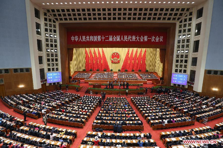 The first session of the 12th National People's Congress (NPC) opens at the Great Hall of the People in Beijing, capital of China, March 5, 2013. (Xinhua/Pang Xinglei)