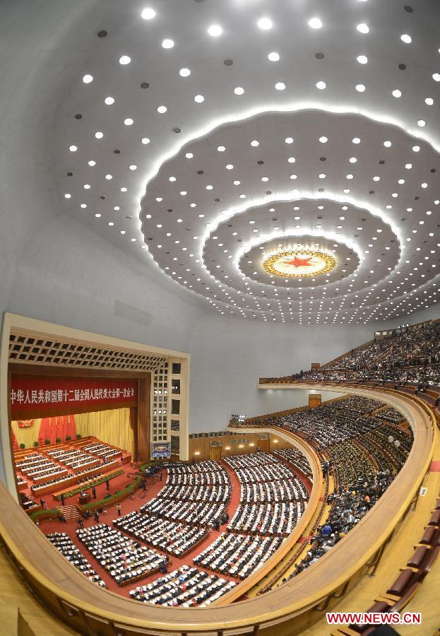 The first session of the 12th National People's Congress (NPC) opens at the Great Hall of the People in Beijing, capital of China, March 5, 2013. (Xinhua/Wang Peng)