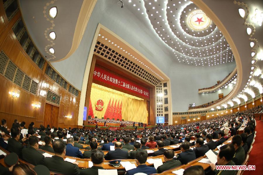 The first session of the 12th National People's Congress (NPC) opens at the Great Hall of the People in Beijing, capital of China, March 5, 2013. (Xinhua/Chen Jianli) 