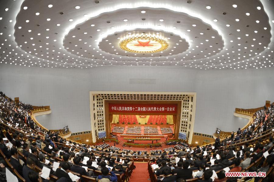 The first session of the 12th National People's Congress (NPC) opens at the Great Hall of the People in Beijing, capital of China, March 5, 2013. (Xinhua/Wang Peng)