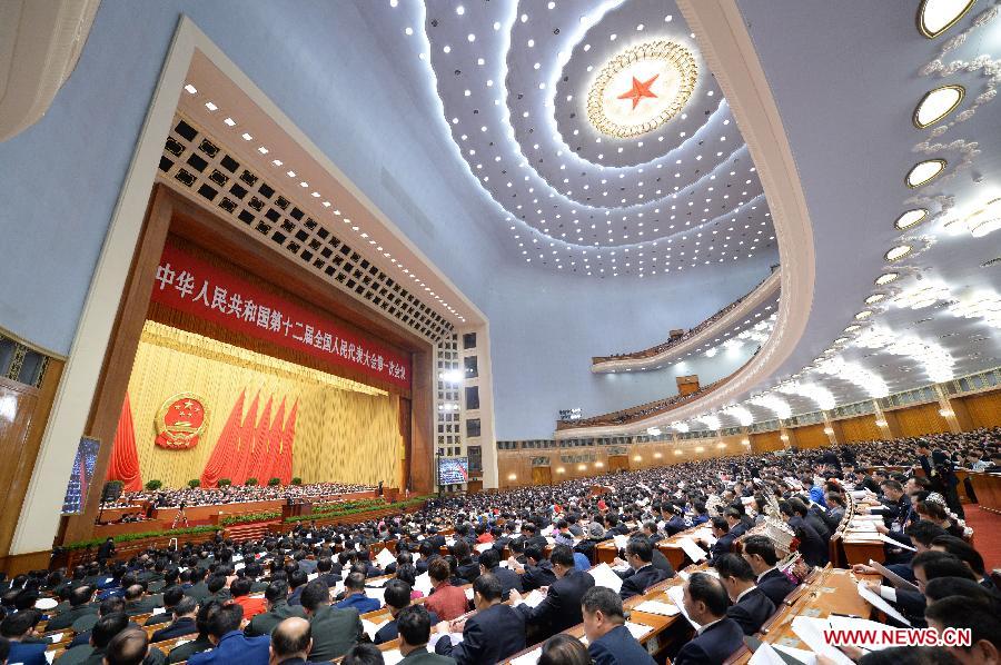 The first session of the 12th National People's Congress (NPC) opens at the Great Hall of the People in Beijing, capital of China, March 5, 2013. (Xinhua/Ma Zhancheng)