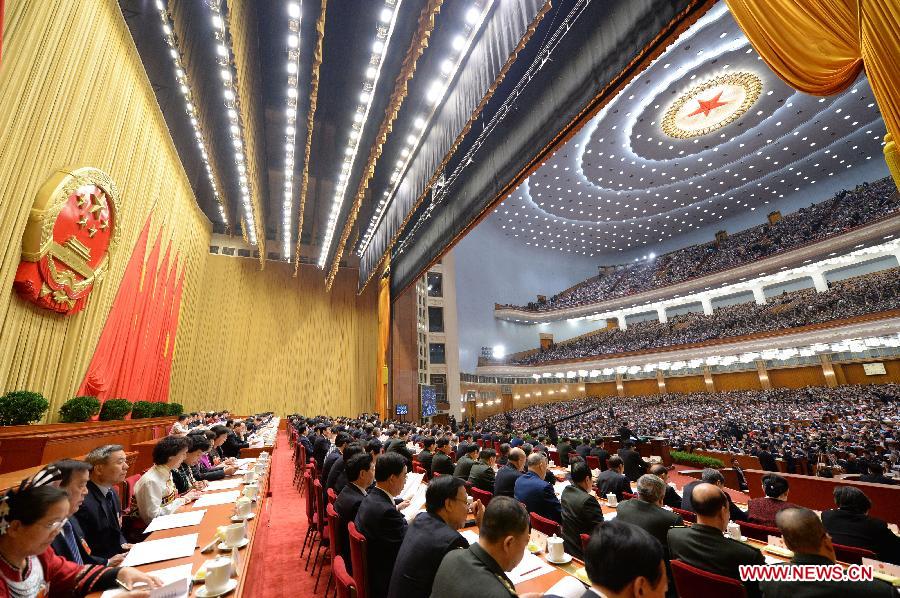 The first session of the 12th National People's Congress (NPC) opens at the Great Hall of the People in Beijing, capital of China, March 5, 2013. (Xinhua/Ma Zhancheng)