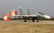 Chinese navy's Su-30MKK2 fighters in attack training