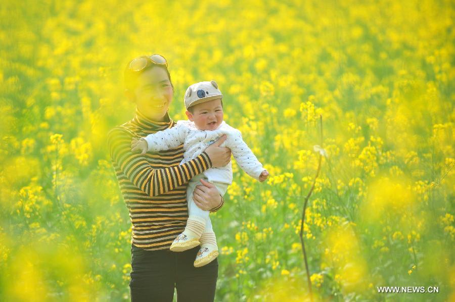 ourists are seen in the field of rape flowers in Rong'an County of southwest China's Guangxi Zhuang Autonomous Region, March 5, 2013. Rape flowers began to blossom as temperature went up here, attracting large amount of tourists. (Xinhua/Tan Kaixing) 