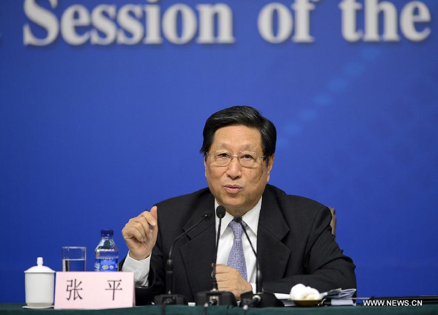 Zhang Ping, minister of the National Development and Reform Commission, answers questions at a press conference of the first session of the 12th National People's Congress (NPC) in Beijing, capital of China, March 6, 2013. (Xinhua/Wang Peng) 