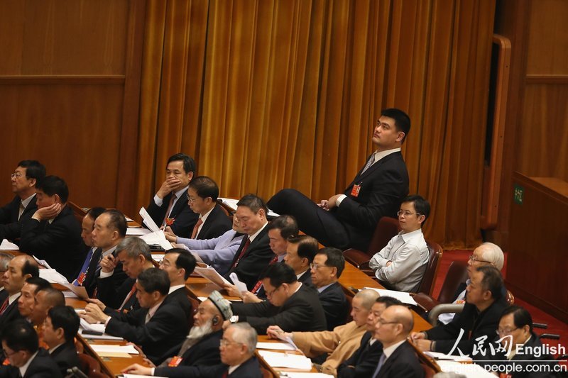 Yao Ming takes part on the first session of the 12th CPPCC National Committee on March 03, 2013. (Photo/ People's Daily Online)