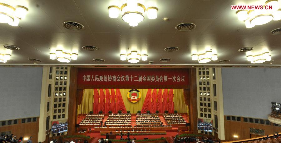 The second plenary meeting of the first session of the 12th National Committee of the Chinese People's Political Consultative Conference (CPPCC) is held at the Great Hall of the People in Beijing, capital of China, March 7, 2013. (Xinhua/Guo Chen)  