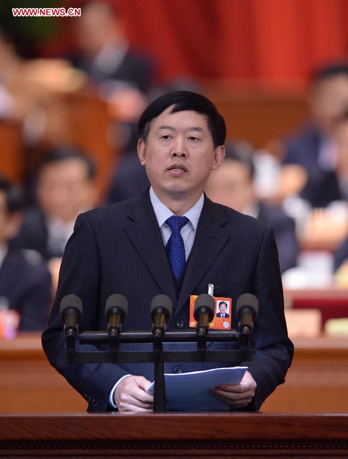 Xu Hui, a member of the 12th National Committee of the Chinese People's Political Consultative Conference (CPPCC), speaks at the second plenary meeting of the first session of the 12th CPPCC National Committee at the Great Hall of the People in Beijing, capital of China, March 7, 2013. (Xinhua/Wang Ye)