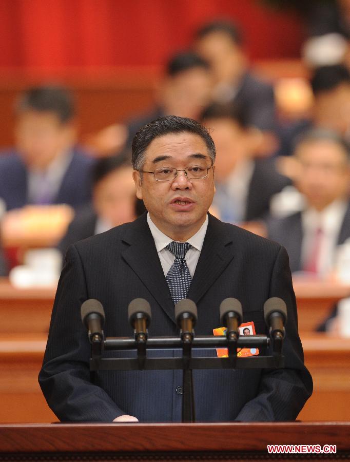 Zhu Yongxin, a member of the 12th National Committee of the Chinese People's Political Consultative Conference (CPPCC), speaks at the third plenary meeting of the first session of the 12th CPPCC National Committee at the Great Hall of the People in Beijing, capital of China, March 8, 2013. (Xinhua/Zhang Duo)