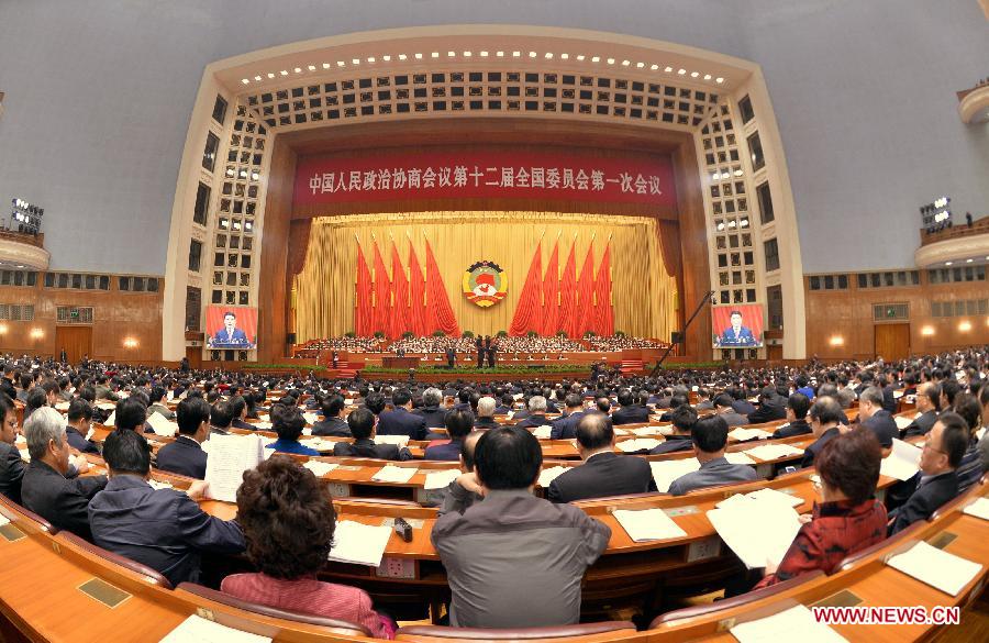 The third plenary meeting of the first session of the 12th National Committee of the Chinese People's Political Consultative Conference (CPPCC) is held at the Great Hall of the People in Beijing, capital of China, March 8, 2013. (Xinhua/Wang Ye)