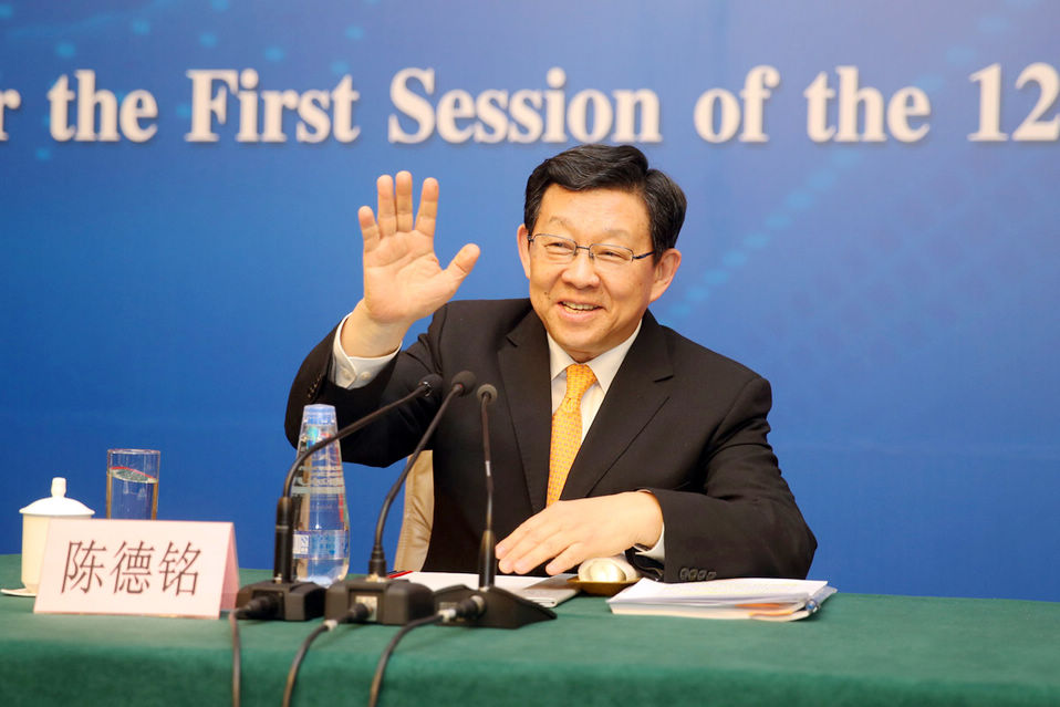 A press conference is held by the first session of the 12th National People's Congress (NPC) in Beijing, capital of China, March 8, 2013. Chinese Minister of Commerce Chen Deming answered questions at the press conference. (People's Daily Online/Ji Yu)