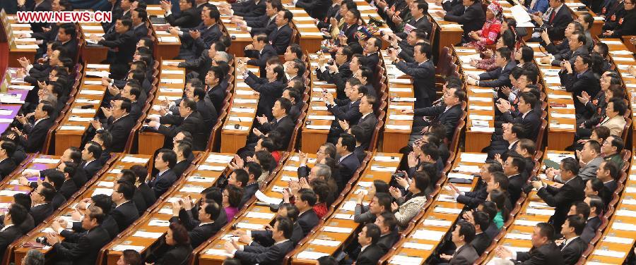 The second plenary meeting of the first session of the 12th National People's Congress (NPC) is held at the Great Hall of the People in Beijing, capital of China, March 8, 2013. (Xinhua/Ding Lin) 