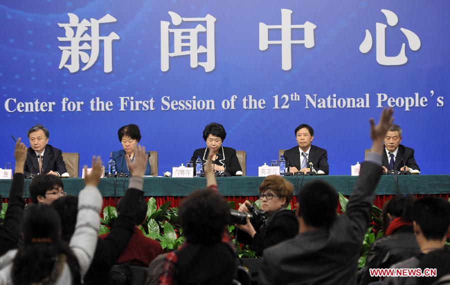 A news conference on the work of the National People's Congress (NPC) is held by the first session of the 12th NPC at the Great Hall of the People in Beijing, China, March 9, 2013. (Xinhua/Wang Peng)