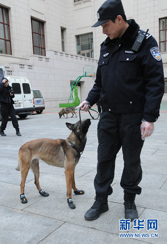 Photo shows a police dog and its trainer. (Xinhua/ Zhai Zihe)