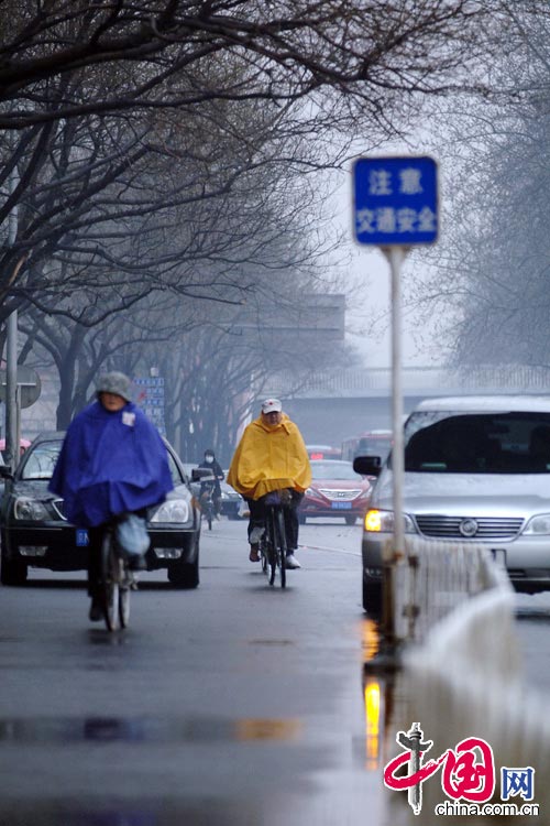 Beijing receives the first rainfall of the year, after weeks of haze, dust and drought, March 12, 2013. (Photo/China.com.cn)