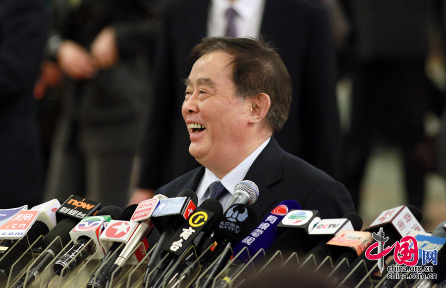 Minister of Railways Sheng Guangzu responded to a reporter's question with a smile saying "I have no regrets"(China.org.cn /Yang Jia)