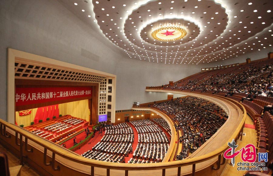 The first meeting of the 12th National People's Congress holds its third plenary session at the Great Hall of the People. (China.org.cn /Yang Dan)