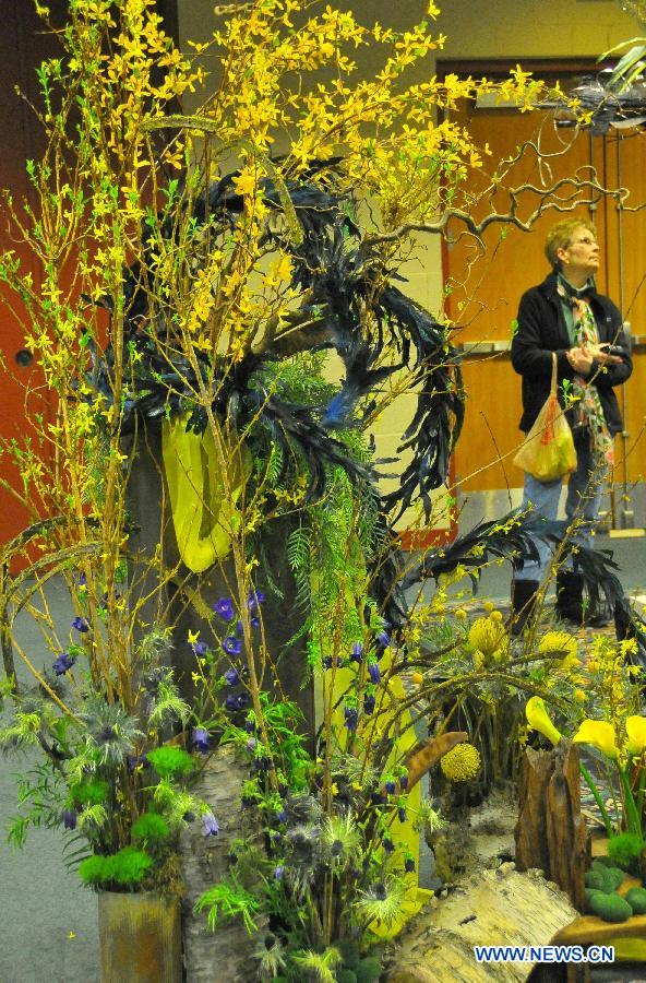 Photo taken on March 12, 2013 shows plant art during the Chicago Flower and Garden Show in Chicago, the United States. The Chicago Flower and Garden Show entered its fourth day on Tuesday. The show is held here from March 9 to March 17, featuring practical advice for Chicago land lawns, gardens and green spaces. (Xinhua/Jiang Xintong)