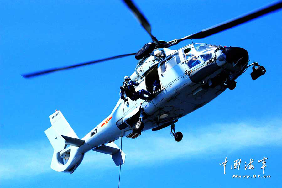 The 14th escort taskforce of the Navy of the Chinese People's Liberation Army (PLA) participates in an anti-hijack exercise on the March 10, 2013, local time, while sailing in the Arabian Sea area on the voyage to the Gulf of Aden. (navy.81.cn/Wang Changsong, Li Ding)