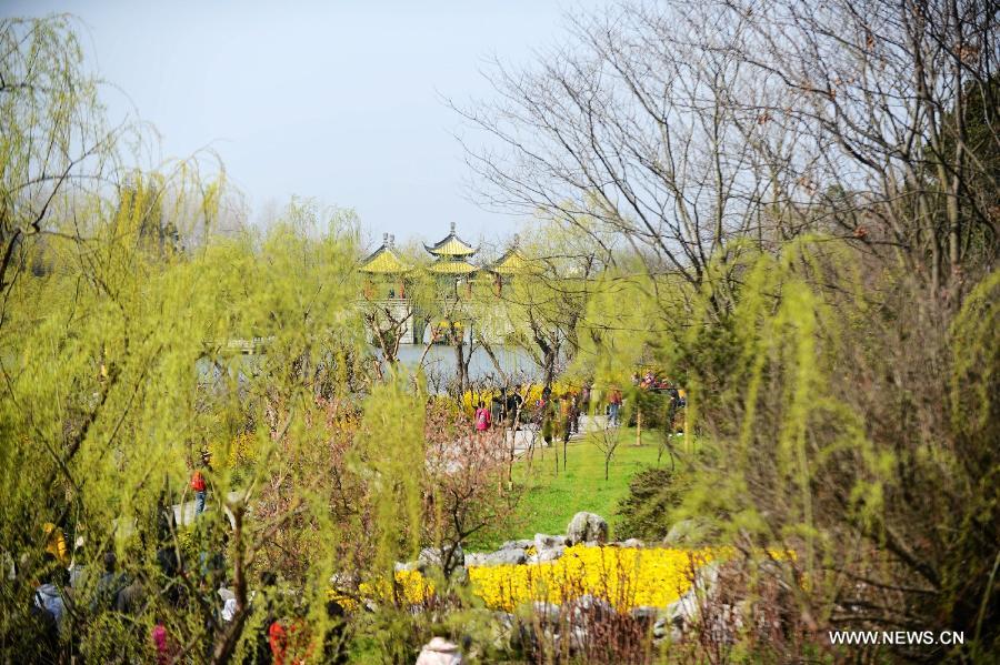 Photo taken on March 14, 2013 shows the spring scenery of the Slender West Lake in Yangzhou, east China's Jiangsu Province. (Xinhua/Meng Delong) 