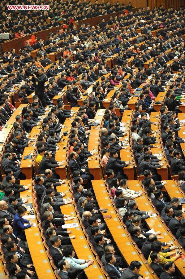 The sixth plenary meeting of the first session of the 12th National People's Congress (NPC) is held at the Great Hall of the People in Beijing, capital of China, March 16, 2013. (Xinhua/Yang Zongyou)