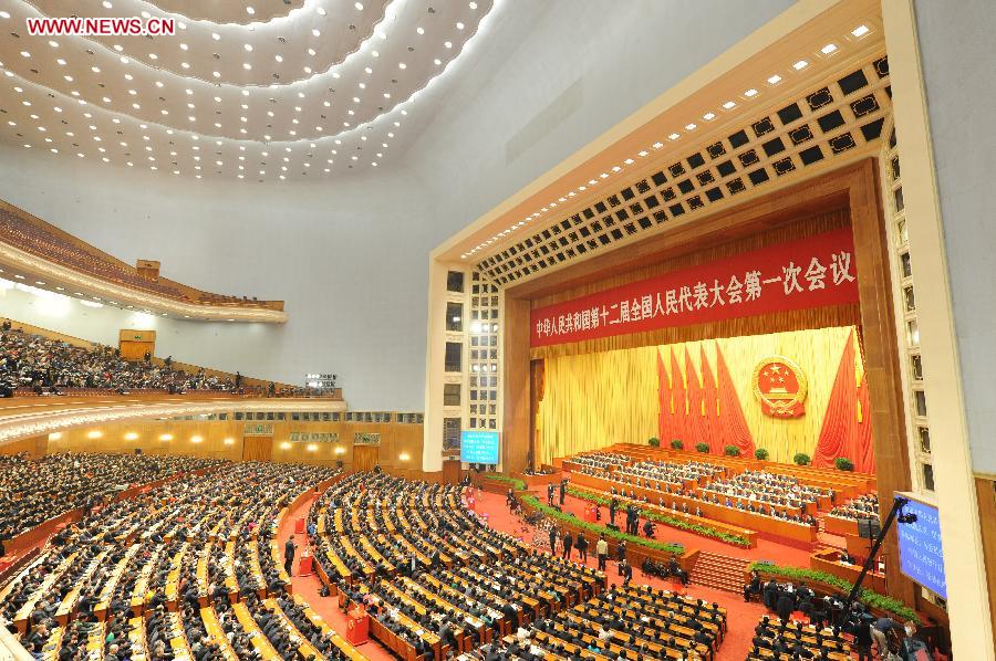 The sixth plenary meeting of the first session of the 12th National People's Congress (NPC) is held at the Great Hall of the People in Beijing, capital of China, March 16, 2013. (Xinhua/Yang Zongyou) 