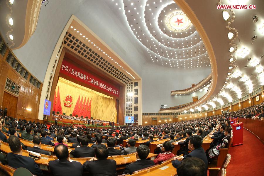 The sixth plenary meeting of the first session of the 12th National People's Congress (NPC) is held at the Great Hall of the People in Beijing, capital of China, March 16, 2013. (Xinhua/Chen Jianli) 