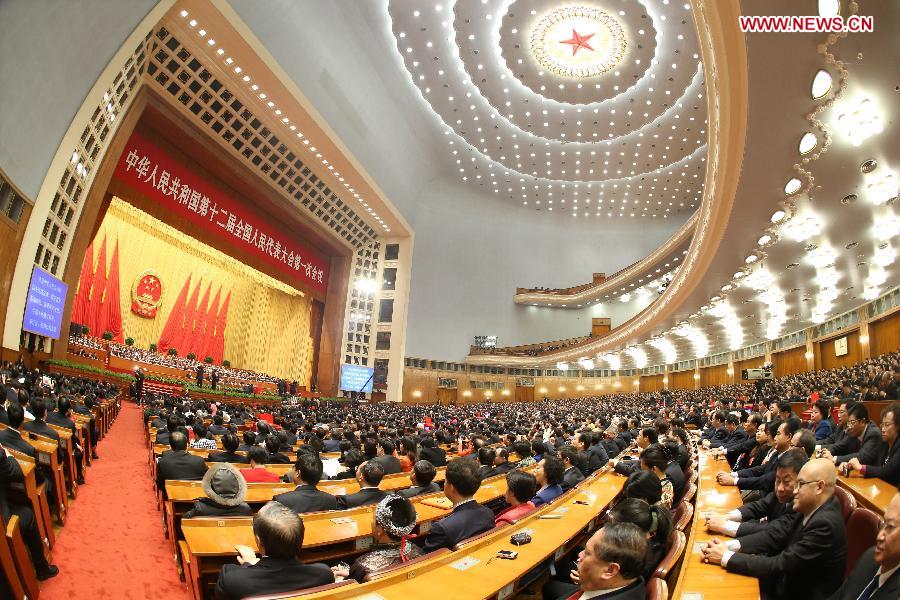 The sixth plenary meeting of the first session of the 12th National People's Congress (NPC) is held at the Great Hall of the People in Beijing, capital of China, March 16, 2013. (Xinhua/Chen Jianli) 