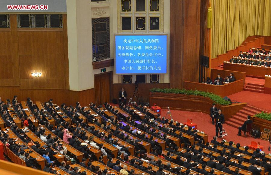 The sixth plenary meeting of the first session of the 12th National People's Congress (NPC) is held at the Great Hall of the People in Beijing, capital of China, March 16, 2013. (Xinhua/Wang Song) 