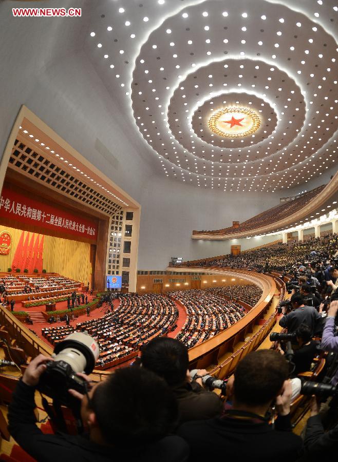 The closing meeting of the first session of the 12th National People's Congress (NPC) is held at the Great Hall of the People in Beijing, capital of China, March 17, 2013. (Xinhua/Wang Peng)