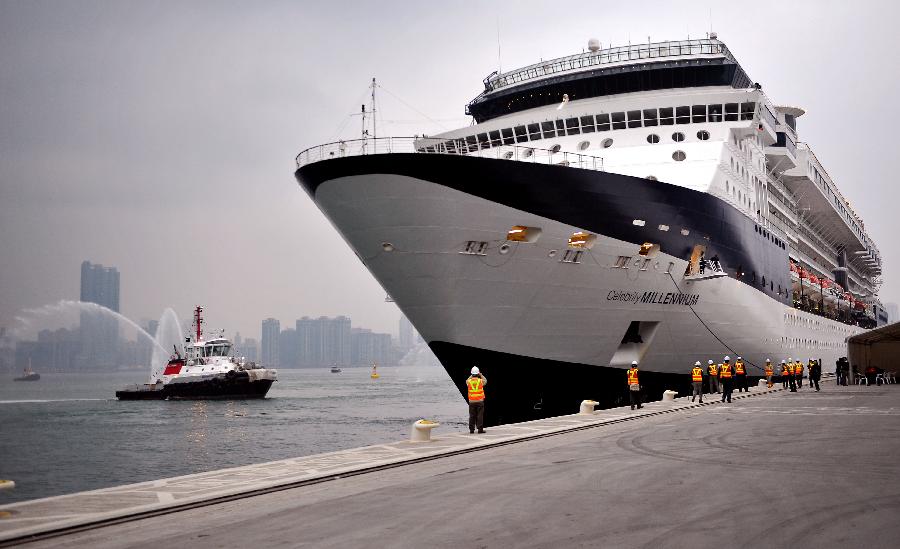 The cruise ship GTS Millennium is berthed at the Kai Tak Cruise Terminal in south China's Hong Kong, March 16, 2013. GTS Millennium arrived at Hong Kong's Kai Tak Cruise Terminal on Saturday and became the first cruise ship to berth at the terminal prior to its official opening in June 2013. (Xinhua/Chen Xiaowei) 