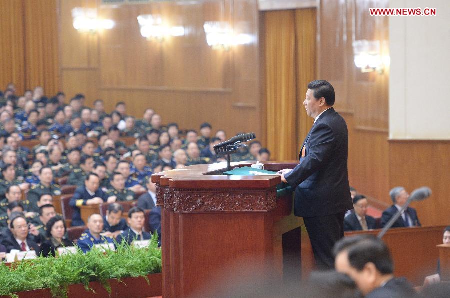 Chinese President Xi Jinping delivers a speech at the closing meeting of the first session of the 12th National People's Congress (NPC) at the Great Hall of the People in Beijing, capital of China, March 17, 2013. (Xinhua/Liu Jiansheng)
